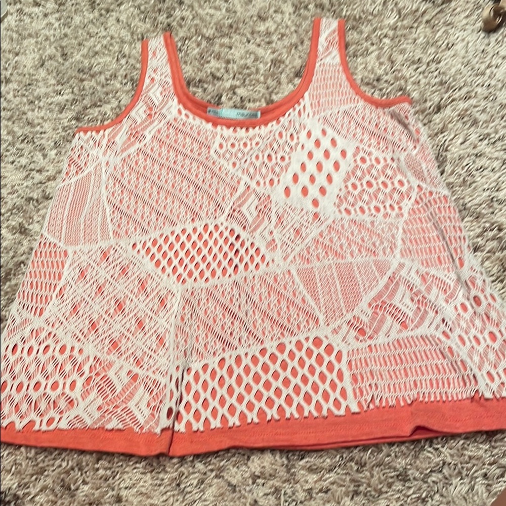 Maurices Coral and White Lace Tank Top